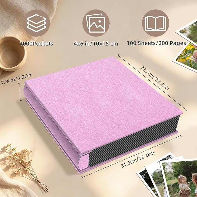 Popotop Photo Album 4x6 1000 Pockets for Wedding Gifts,Linen Hardcover Picture Albums for Family Anniversary Baby Vacation Pictures