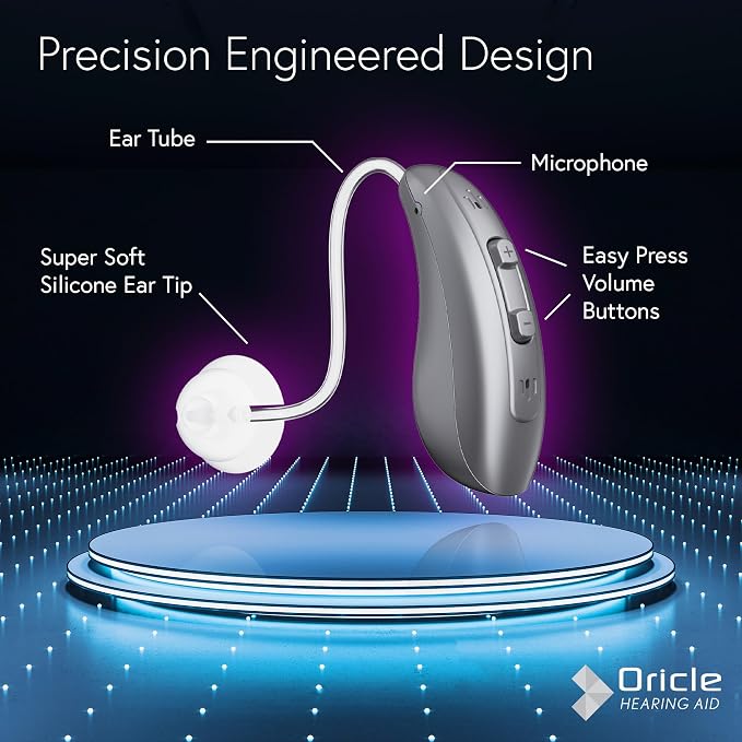 Oricle TrueFit Rechargeable Behind-The-Ear Hearing Aids for Seniors with Noise Cancelling & LED Power Display - OTC BTE Hearing Aid with 16-Channel Intelligent Noise Reduction Technology