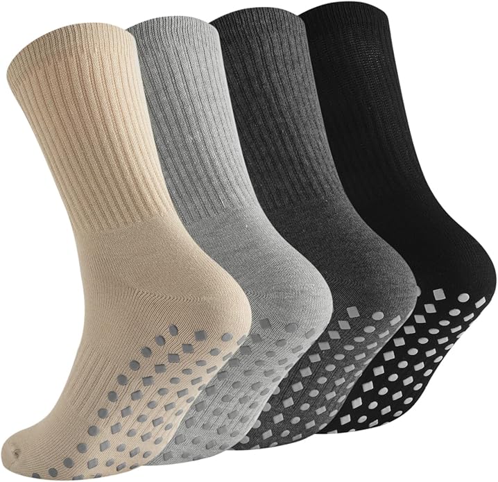 Non Slip Grip Socks for Men Women Crew Grippy Socks for Hospital Pilates Yoga,Gifts for Seniors Elderly
