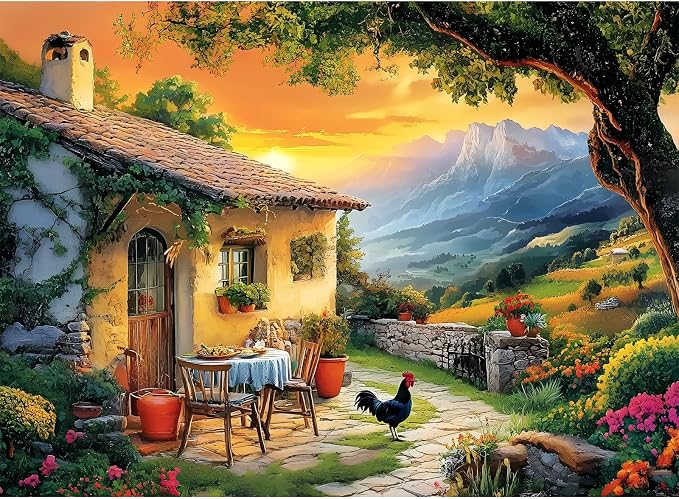 Jigsaw Puzzles 300 Pieces for Adults,Village Puzzles 300 Pieces for Kids | Chicken Animal Puzzle Games,Mountains Cabin Countryside Jigsaw Puzzle Family Challenging Puzzle Gift Toy for Men Women