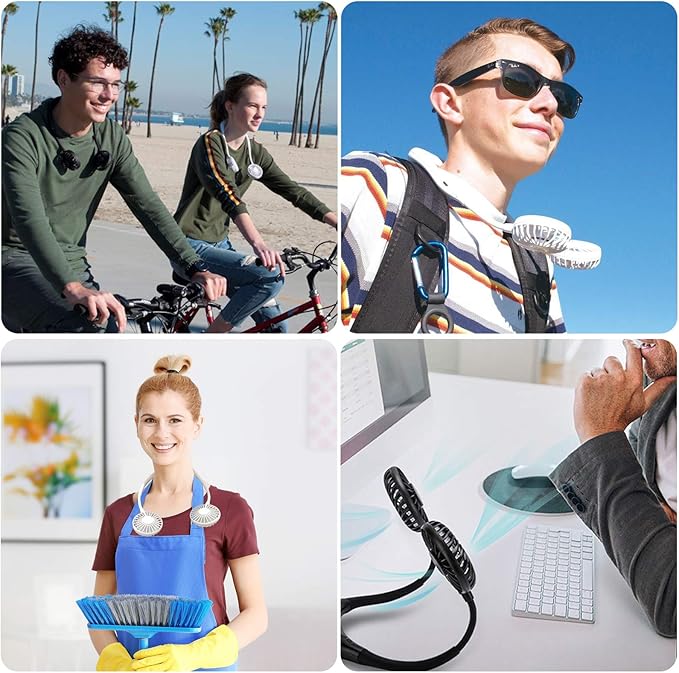YALTOON Neck Fan - 2600mAh Battery Operated Hands Free Fan, Portable Hang Around Neck Fans for Fishing, Camping, Hiking, Working, USB Powered, Over 12 Hours Cooling