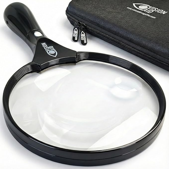 Large Magnifying Glass with LED Light (USB Rechargeable) and Hard Case, 45X 20X Handheld Illuminated Big Magnifier Loupe for Jewelry, Reading, Coins, Low Vision, Close Work