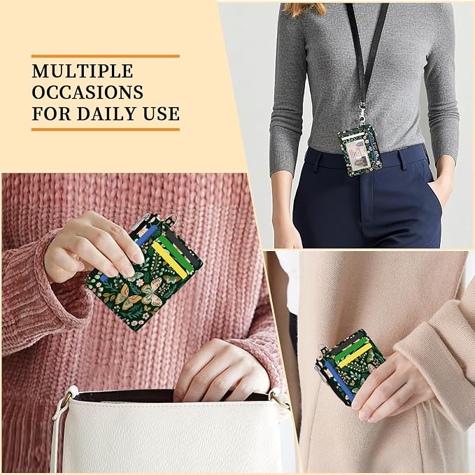 Hancynir Butterfly Floral Credit Card Holder Small Wallet Women, Slim RFID | Cute Zipper Keychain Pocket, Thin Travel Coin Purse, PU Leather, Minimalist Card Case, 6 Card Slots, Ladies Women Gifts