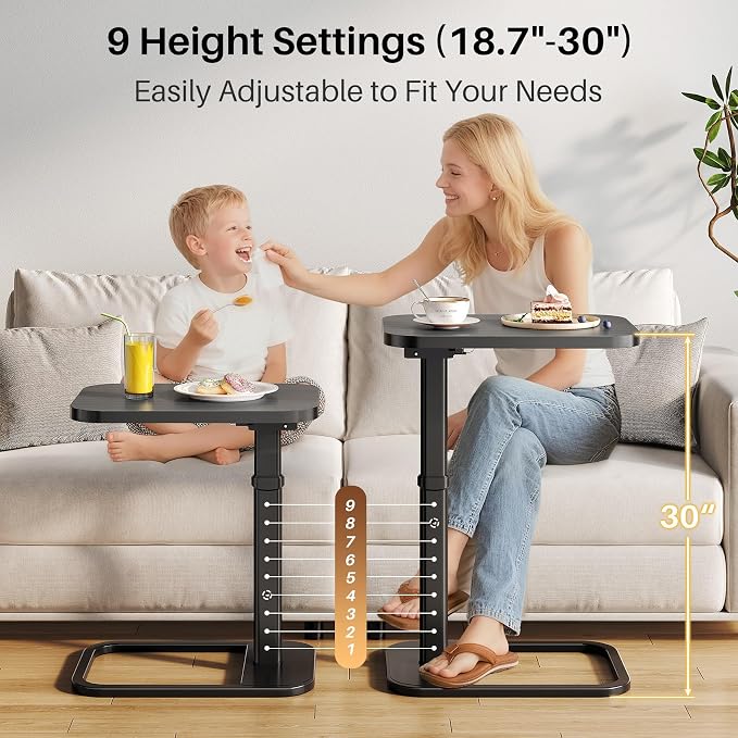 Adjustable Height TV Tray Table for Couch, Flip-Top Design | 19"-30" Height Range, 9-Position Lock System, Rounded Corners, Laptop Table, Snack Table, For Living Room & Bedroom