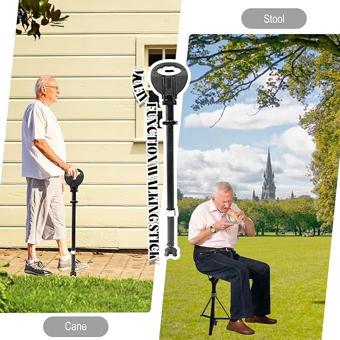 XXL Portable Walking Cane with Seat, Adjustable 34"-37" Foldable Lightweight Aluminum Anti-Slip Walking Stick for Men & Women, 550 Lbs Cane with Chair for Travel Hiking with Carry Bag