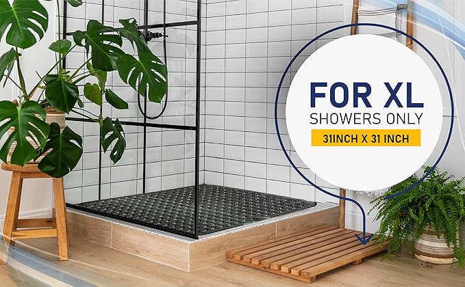 ENKOSI Extra Large Square Non Slip Shower Mat - 31 x 31-inch XL Bathroom Shower Mat - Square Shower Matts for Shower Stall Floors | Secure Suction Cups and Drain Holes (31x31 Black)