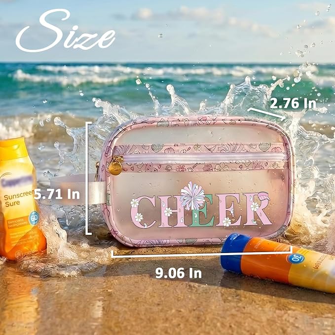 COSHAYSOO Clear CHEER Makeup Bag Cheerleader Team Gifts Cheerleading Hair Skincare Cosmetic Accessories Organizer for College Women Teen Girls, Small Waterproof Travel Pouch for Purses Backpack Tote