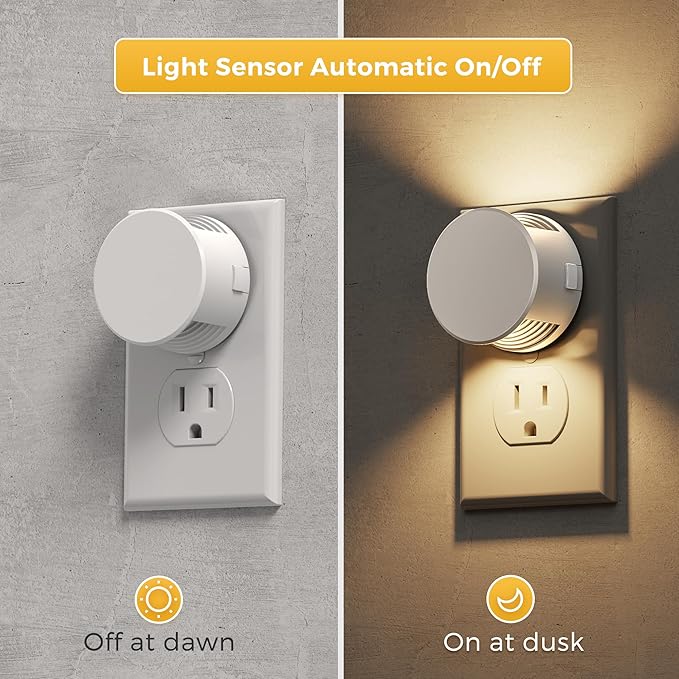 L LOHAS LED Night Lights Plug into Wall,White Night Light Dusk to Dawn Sensor,Brightness Adjustable,3000K Warm White Nightlight for Adults Hallway Bathroom Bedroom