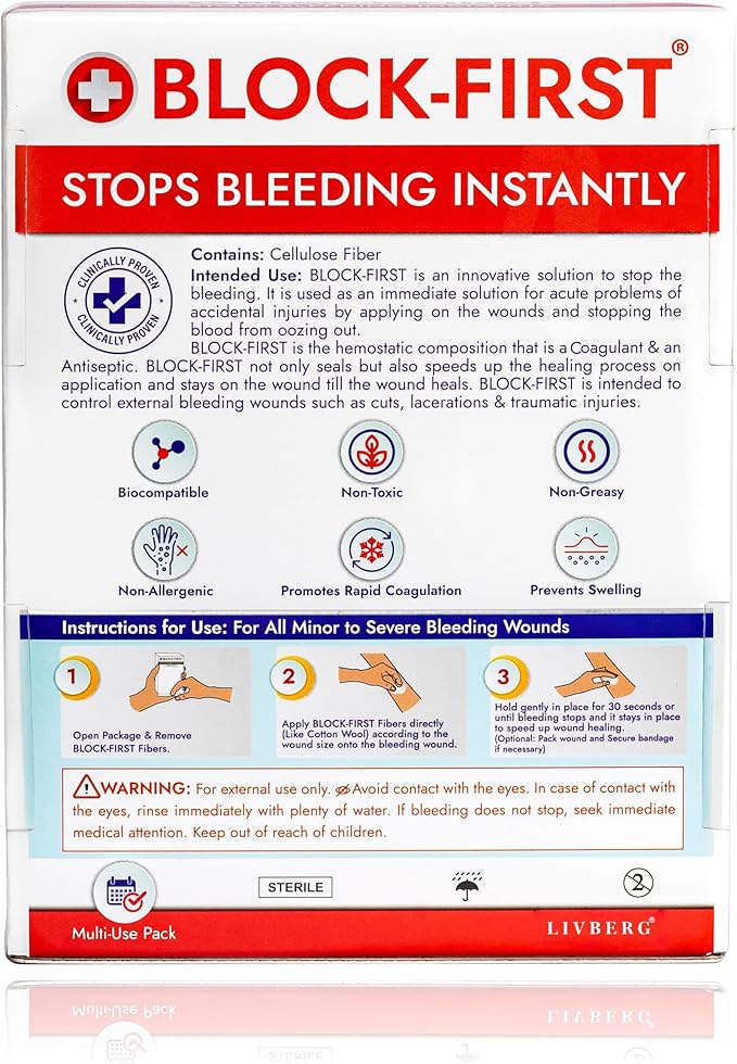 BLOCK-FIRST Advanced First Aid Kit– Stops Bleeding Instantly & Prevents Stitches, Emergency Trauma Medical Kit for Home, Car, Travel, Camping, Hiking, Office, Sports, Outdoor Survival, Multi-Use Pack