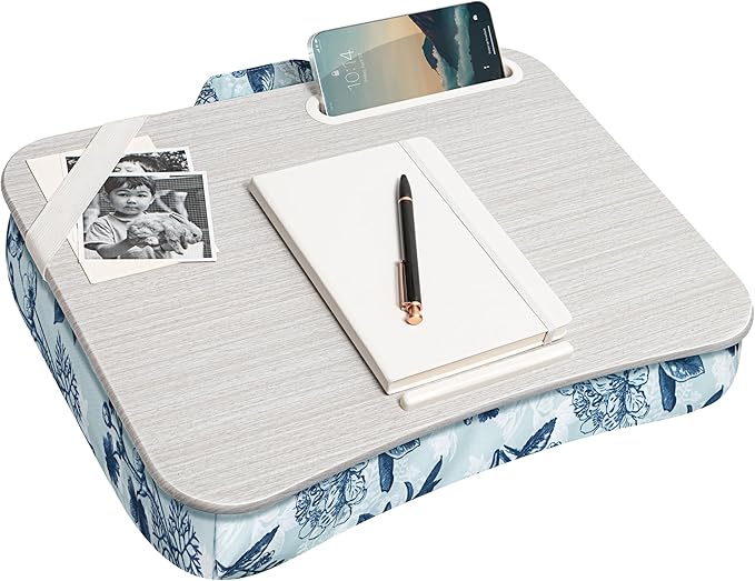 LAPGEAR Designer Lap Desk – Blue Blossoms, 2-Pack with Storage Basket