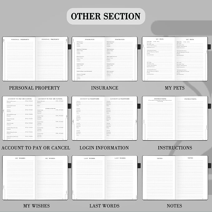 JUBTIC End of Life Planner, Estate Planning Organizer, Death Planner with Labels, Just in Case I Die Book Organizer, Will Preparation, Funeral Planning, Final Arrangements Notebook (5.6 * 8.5”)-Black