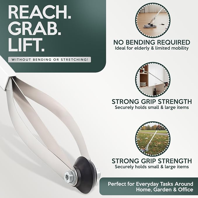 32" Suction Cup Grabber Reacher – Extra Long Reach Pick Up Tool for Seniors, Heavy Duty Trash & Litter Picker, Easy Grip Handle for Effortless Cleaning and Comfort