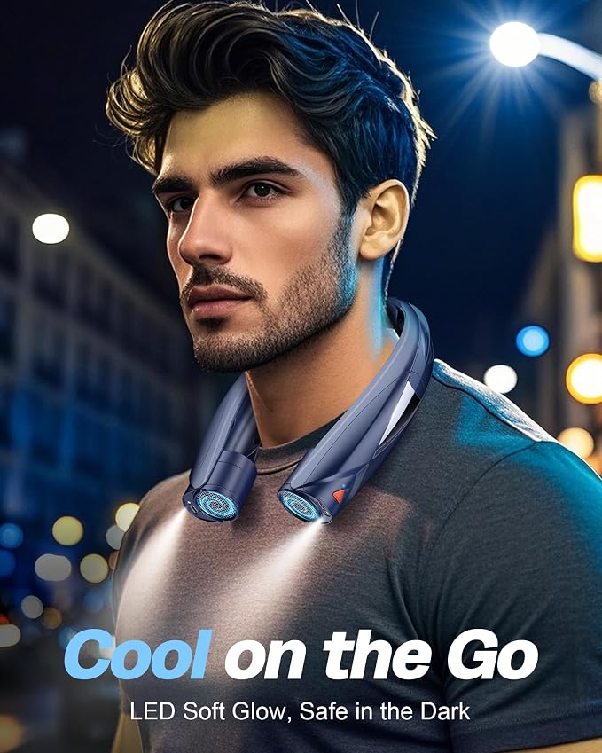 Laimiod Hand Free Portable Neck Fan with LED Book Light for Men & Women | Comfortable Silicone Made, 6-20 Hours Long Lasting, 6 Adjustable Speeds, Ultra Quiet Personal Neck Cooler for Indoor Outdoor
