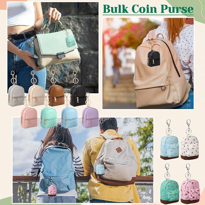 Hsei 16 Pcs Mini Backpack Keychain Coin Purse Tiny Key Chain Cute Cosmetic Bag Change Pouch Wallets Mini Gifts for Women Multi Pocket Card Holder Small Items Cable Organizer Zipper Pouch (Color Mix)