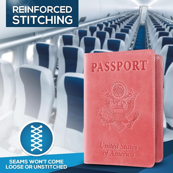 Ciana Passport Holder for Travel – PU Leather Passport Cover and Card Holder for Men & Women – Slim Passport Holder with Card Protector Slot, Travel Must Haves (Pink)