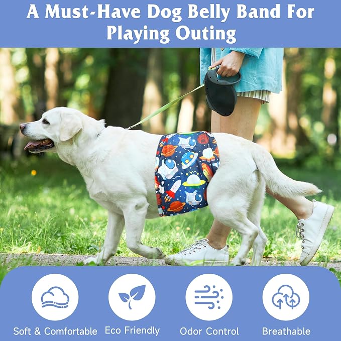 5 Pack Dog Diapers Male Reusable, Premium Belly Bands for Dogs, High Absorbing Male Dog Pee Wraps for Doggie in Incontinence or Excitable Urination and Training Cartoon M