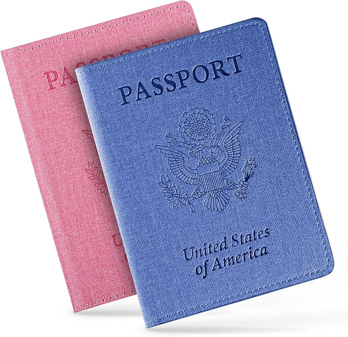 2 Pack Vaccine Card Holder,Passport And Vaccine Card Holder Combo-Baby Blue&Pink