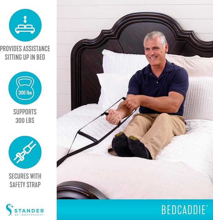 Stander BedCaddie, Pull-Up Assist Bed-Ladder with Non-Slip Handles for Adults, Seniors, and Elderly, Adjustable Length Bed-Lift, Sit Up Helper Bed-Assist, Mobility Aid for Handicapped and Injured