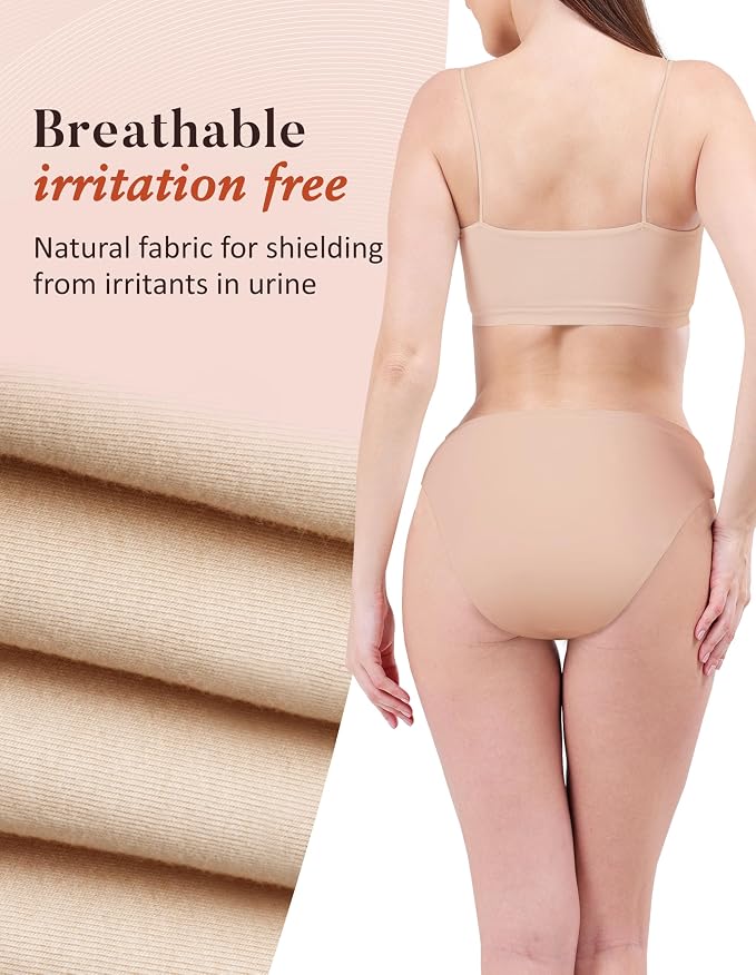 AIRCUTE Washable Leak Proof Incontinence Underwear for Women Absorbency Bladder Control Briefs 70ML,3 Pack (S,3 Beige)