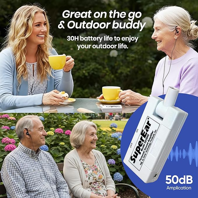 SuperEar Model SE5000 (PSAP) for Seniors - Hearing Amplifiers for Seniors, Super Ear Personal Sound Amplifier, Sound Amplifier Listening Device and Audio Accessories in 50dB Ambient Sounds Increase