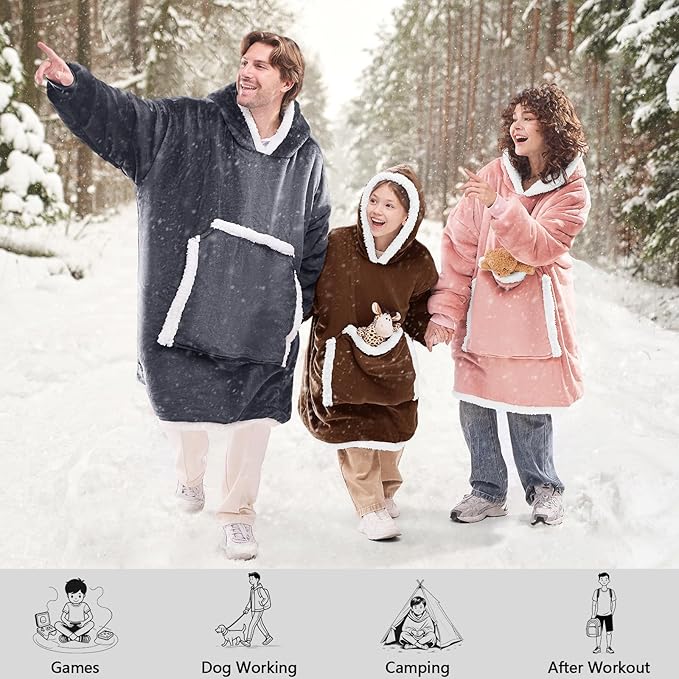 JOYWOO Brown Kids Wearable Blanket Hoodie, Oversized Cat lovers Hoodie Blanket for kids & Teens,Birthday Gifts for Girl Boys,Warm Cozy Fuzzy Sherpa Fleece Sweatshirt Blanket with Giant Pocket Gifts