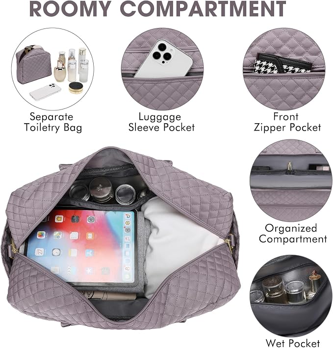 Travel Duffle Bag Weekender for Women - 38L Carry-On Overnight Bag Personal Item Bag with Shoe Compartment & Wet Pocket Weekend Tote Bags with Toiletry Bag Hospital Bags for Labor and Delivery