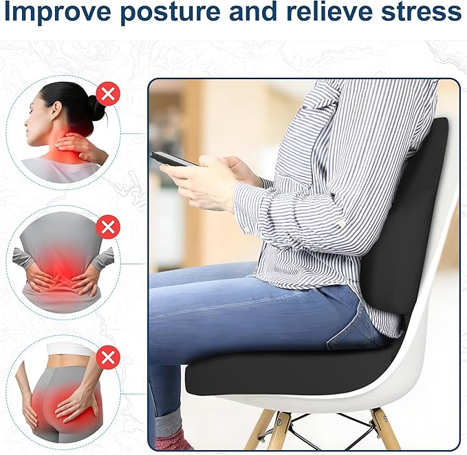 Cushion and Lumbar Support Pillow, Relief Pressure Seat Cusion for Office Chairs & Car Seat, Ergonomic Design Cusion for Tailbone Pain Relief, Sciatica & Back Support (Black, Lumbar&Cusion)