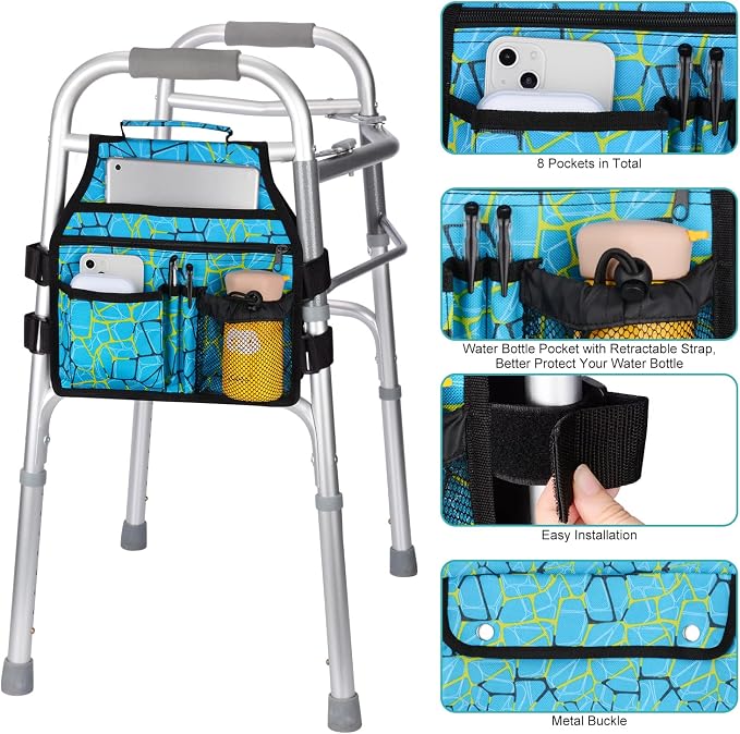 supregear Side Walker Bag, Walker Accessories Bag w/Cup Holder, Folding Walker Basket Waterproof Walker Organizer Caddy Pouch for Most Walker with Side Bar for Seniors, Elderly, Double Sided