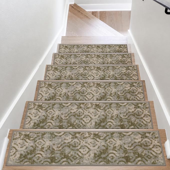 COSY HOMEER Stair Treads for Wooden Steps Indoor with TPE Backing,4Pcs | Non-Slip Carpet Stair Treads, Soft Peel and Stick Stair Runners,Pet-Friendly Stair Runner Washable Reusable,Willow