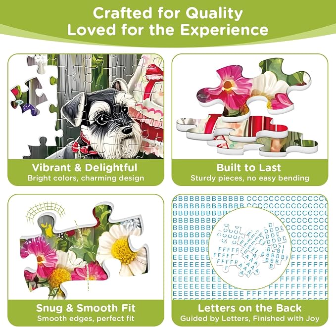 500 Pieces Puzzle for Adults, Beautiful Girl Jigsaw Puzzle, Cute Dog Garden Flowers Puzzle for Kids Adults Seniors, Recycled Cardboard Puzzle with Letters on Back, Fun Family Game Birthday Party Gift
