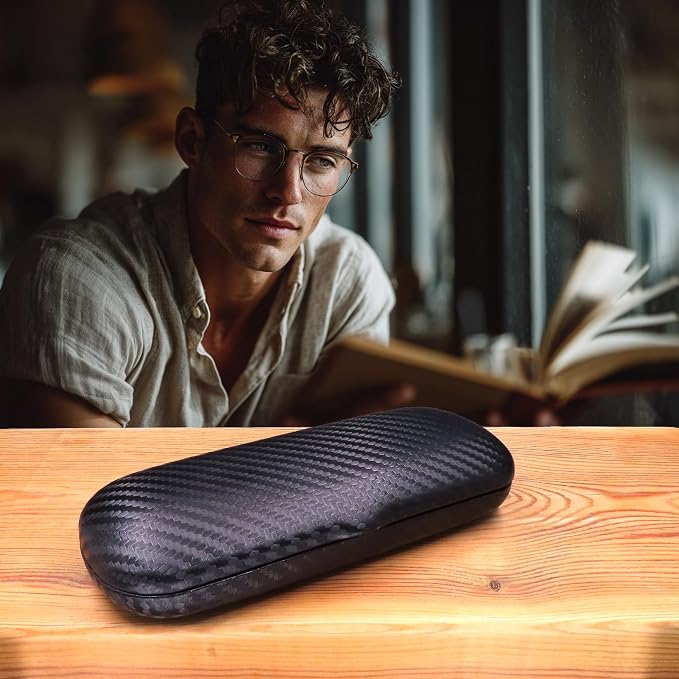 MyEyeglassCase Men Small Glasses case - Eyeglasses Hard Shell Holder Pouch & Cloth-Reading Slim & Narrow Case Heavy Duty