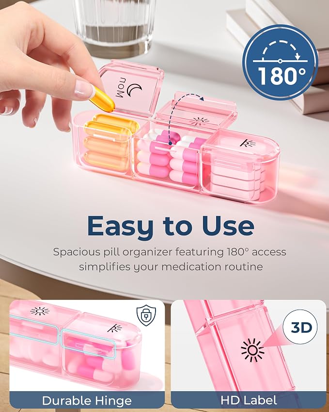 Windtrace Pill Organizer 3X a Day, 7-Day Weekly Compartment | Easy Track, Durable, 3D Labels, BPA-Free, Stylish, Travel-Friendly, 7-Day Capacity, Cute Pattern