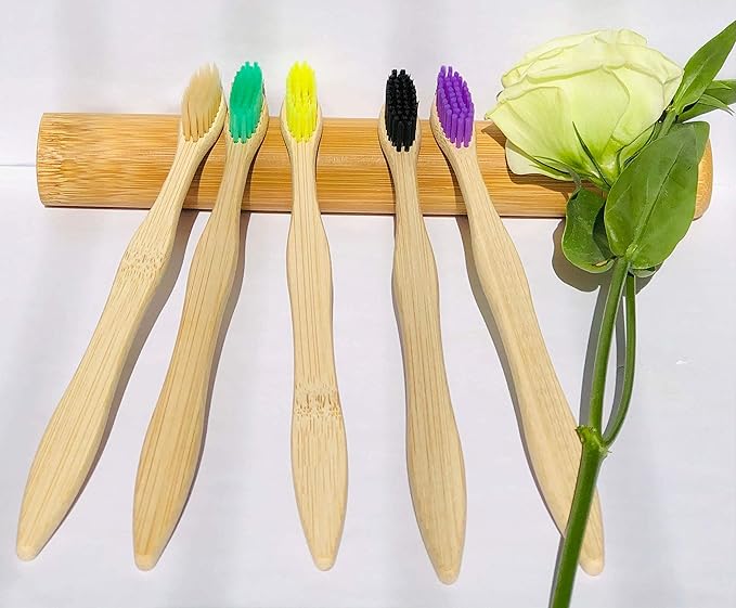 Eco Friendly Bamboo Toothbrush, 10Pack Medium Firm Bristles Biodegradable Bulk Wooden Toothbrushes