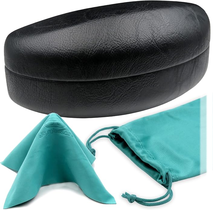 MyEyeglassCase - Large Sunglasses Case - Glasses Holder with Pouch & Cloth - Eyeglass Hard shell Medium - Extra Large frames