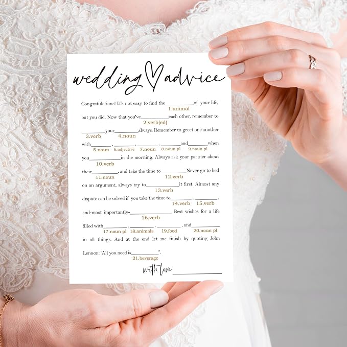 Bridal Shower Game Cards – Wedding Advice for The Bride and Groom, Fun Engagement Party Icebreaker for Guests, 25 Pack Minimalist White Wedding Party Supplies - A06