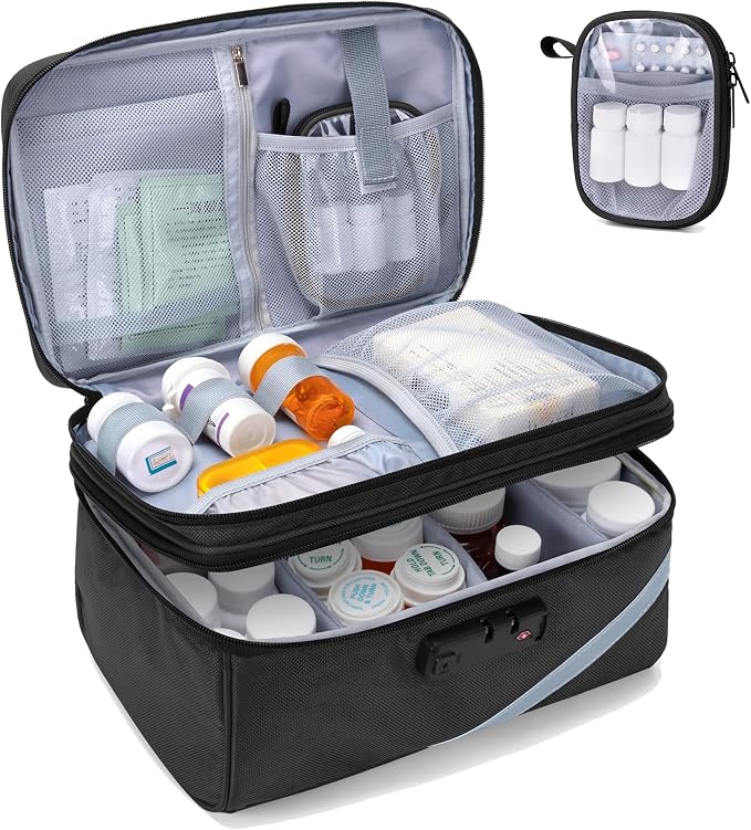 Trunab Medicine Storage Bag with Combination Lock, Pill Bottle Organizer | Lockable Travel Medication Carry Case for Medicine Box, Prescription, Vitamins, Supplements or Medical Supplies