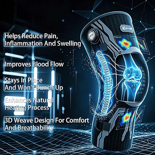 Kuangmi Knob Knee Brace for Pain Relief, Knee Support with Patella Gel Pad & Side Stabilizers, Compression Knee Sleeve for Workout, Arthritis, Joint Pain, Meniscus Tear (Blue Black,Left,Medium,Single)