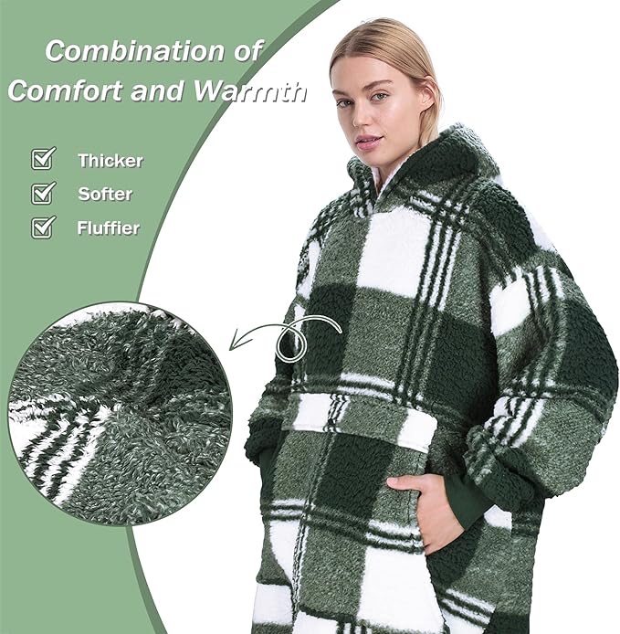 Catalonia Oversized Blanket Hoodie Sweatshirt, Wearable Sherpa Lounging Pullover for Adults Women Men