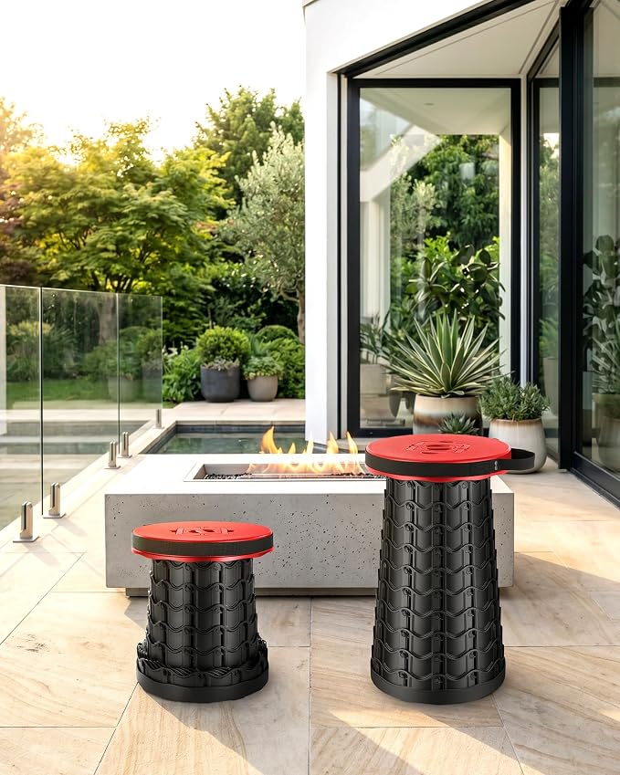 Height Adjustable Camping Stool - Wide Seat Portable Folding Chair (RED) | 20.3'' Height, 1000 LBs Load Capacity, Compact, for Adults, Collapsible Stool Seat for Fishing, Hunting, Patio & Outdoor