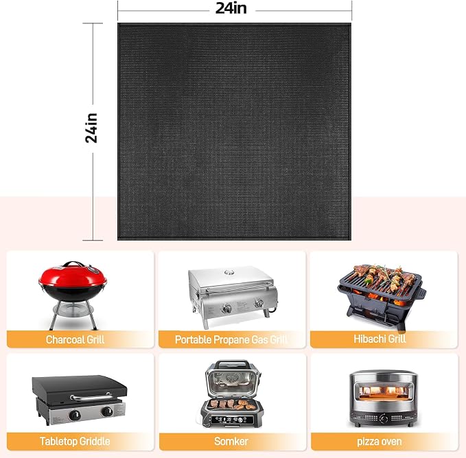 Heat Resistant Mats for Countertop fits Tabletop Grill, 24x24x0.04in, Black | 1022℉ Fireproof grill mat for countertop/table protection, fits gas/charcoal grills, pizza ovens, fits Blackstone & Ninja
