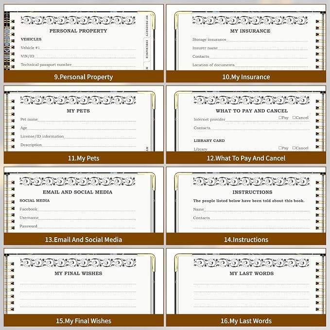 Peace of Mind Planner, Spiral End of Life Planner with Tabs for Senior, Guided Estate Planning Organizer for Final Arrangements & Important Affairs, 7.9"x10.6", Black