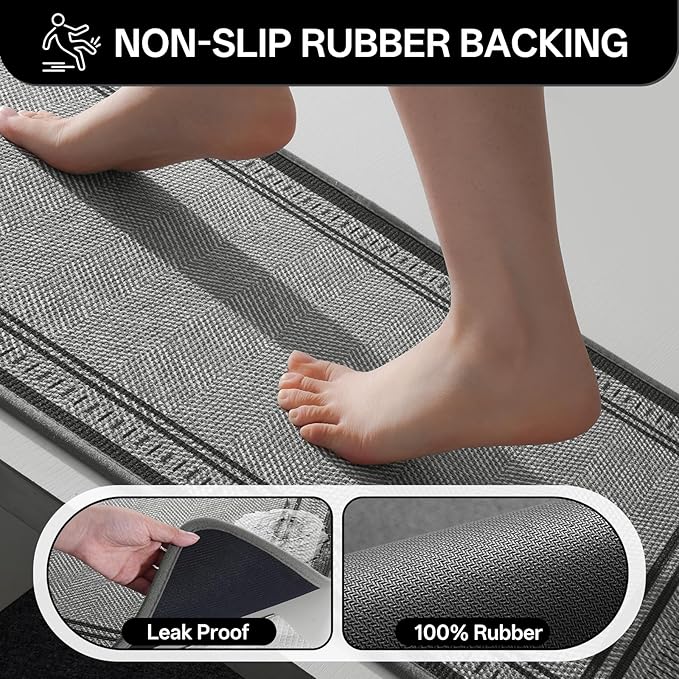 20"×31" Non Slip Bath Mat with Rubber Backing, Absorbent Quick Dry Bath Mats Washable, Low Pile Bathroom Rugs Fit Under Door for Bathroom Floor, Shower and Sink, Grey