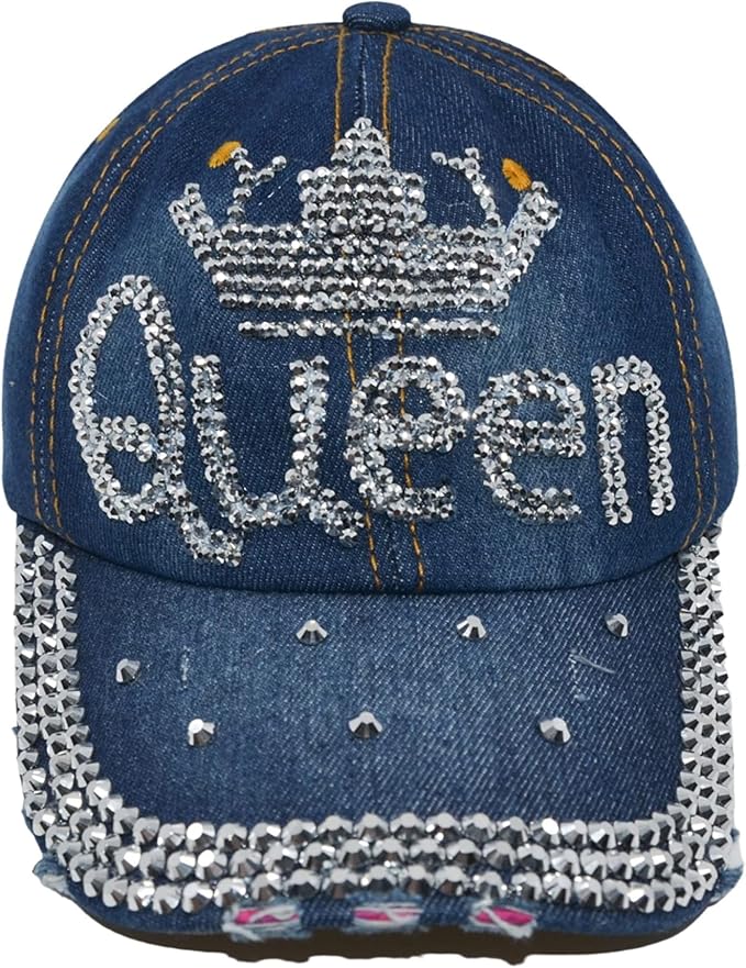 Popfizzy Bedazzled Hat for Women, Rhinestone Denim Hat, Fun Adult Bling Hats, Birthday Gifts for Women, Adjustable, One Size