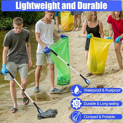 6 Pack 32 Inch Commercial Trash Grabber for Elderly Assist, Heavy Duty Lightweight Reacher with Ergonomic Handle & Non-Slip Grip, Multi-Use Outdoor Home Garden Cleanup Mobility Aid Tool (6, Blue)