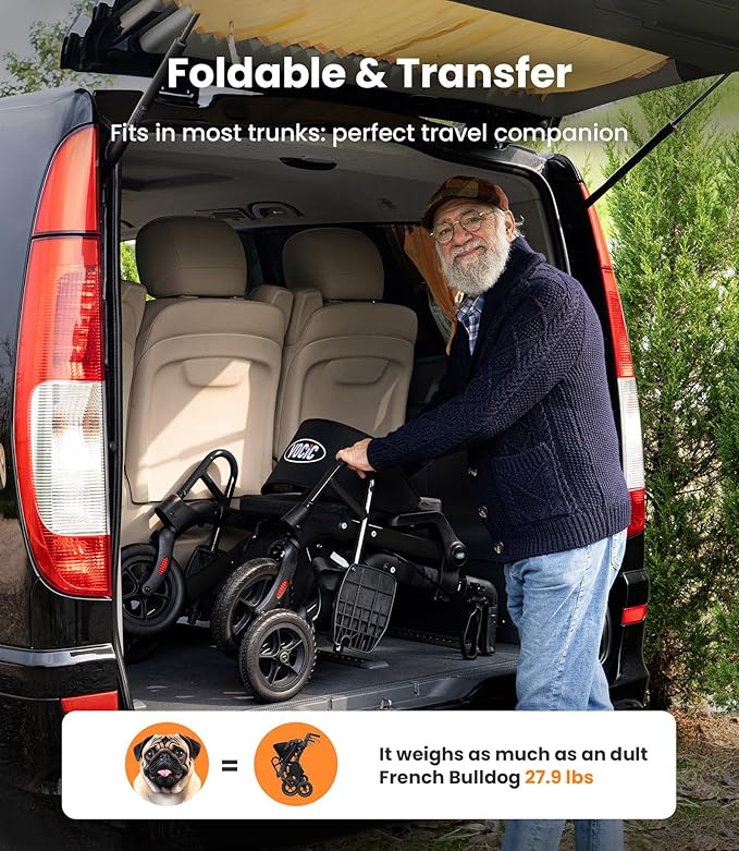 VOCIC Walkers for Seniors, Z55 2 in 1 Walker Wheelchair Combo, No-Bend Footrest, Rollator with 10" All Terrain Big Wheels, Transport Wheelchair Foldable, Rollator with Seat & Brakes, Storage Bag