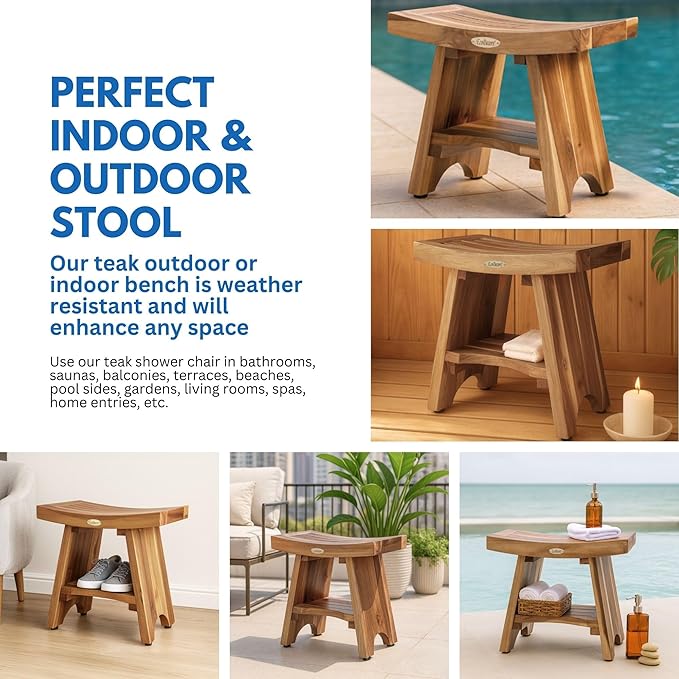 EcoDecors Serenity Teak Shower Bench – 18 Inch, Natural Finish + Loveable 24 oz Teak Oil + Loveable 32 oz Teak Cleaner + Loveable 16 oz Protexion Sealer