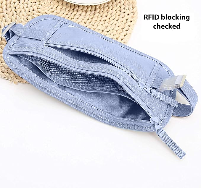 Money Belt for Travel - Hidden Travel Pouch Protect Your Credit and Money With RFID Blocking Passport Holder Waist Wallet (Azure)
