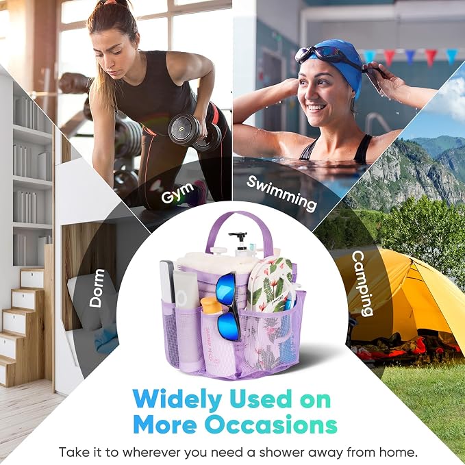 EUDELE Mesh Shower Caddy Portable for College Dorm Room Essentials,Portable Shower Caddy Dorm with 9-Pocket Large Capacity, Shower Bag for Beach, Swimming, Gym, Travel essentials, Purple