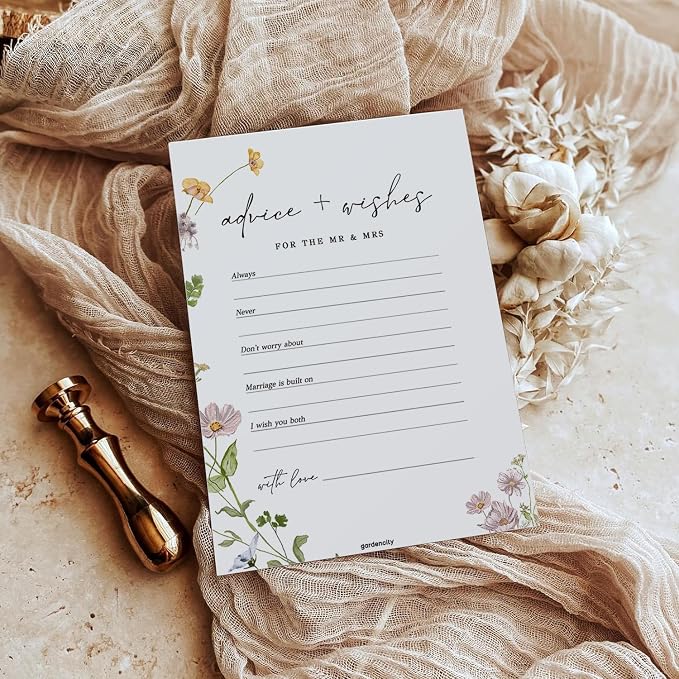GardenCity Advice and Wishes for the Mr and Mrs, Bridal Shower Games for 50 Guests, Wildflower