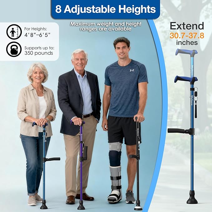 Walking Cane for Men & Women,Foldable,Adjustable,Self Standing Cane with Second Handle,350lbs Heavy Duty,All Terrain,Collapsible Walking Sticks for Seniors & Adults,Blue